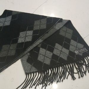 Cashmyarn by Berkshire,  Black and Gray Argyle Scarf, 62"x12" , pre-owned